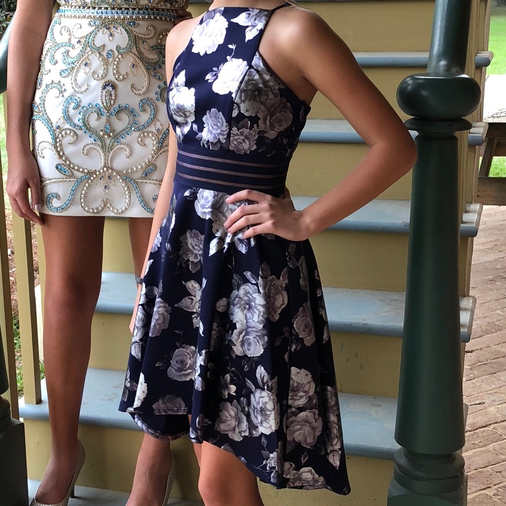 Navy blue and silver flower dress